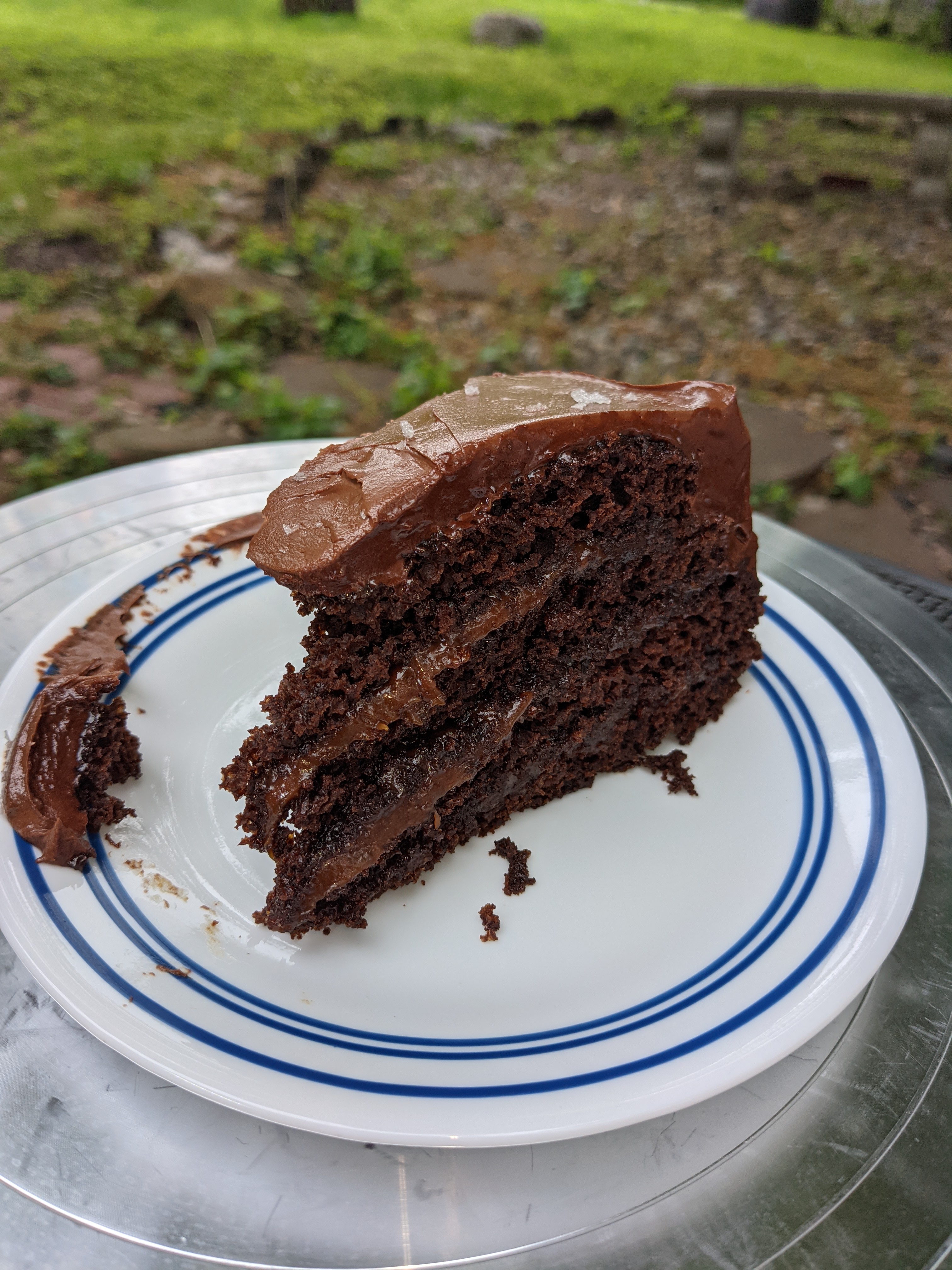 A slice of Chocolate Caramel Cake