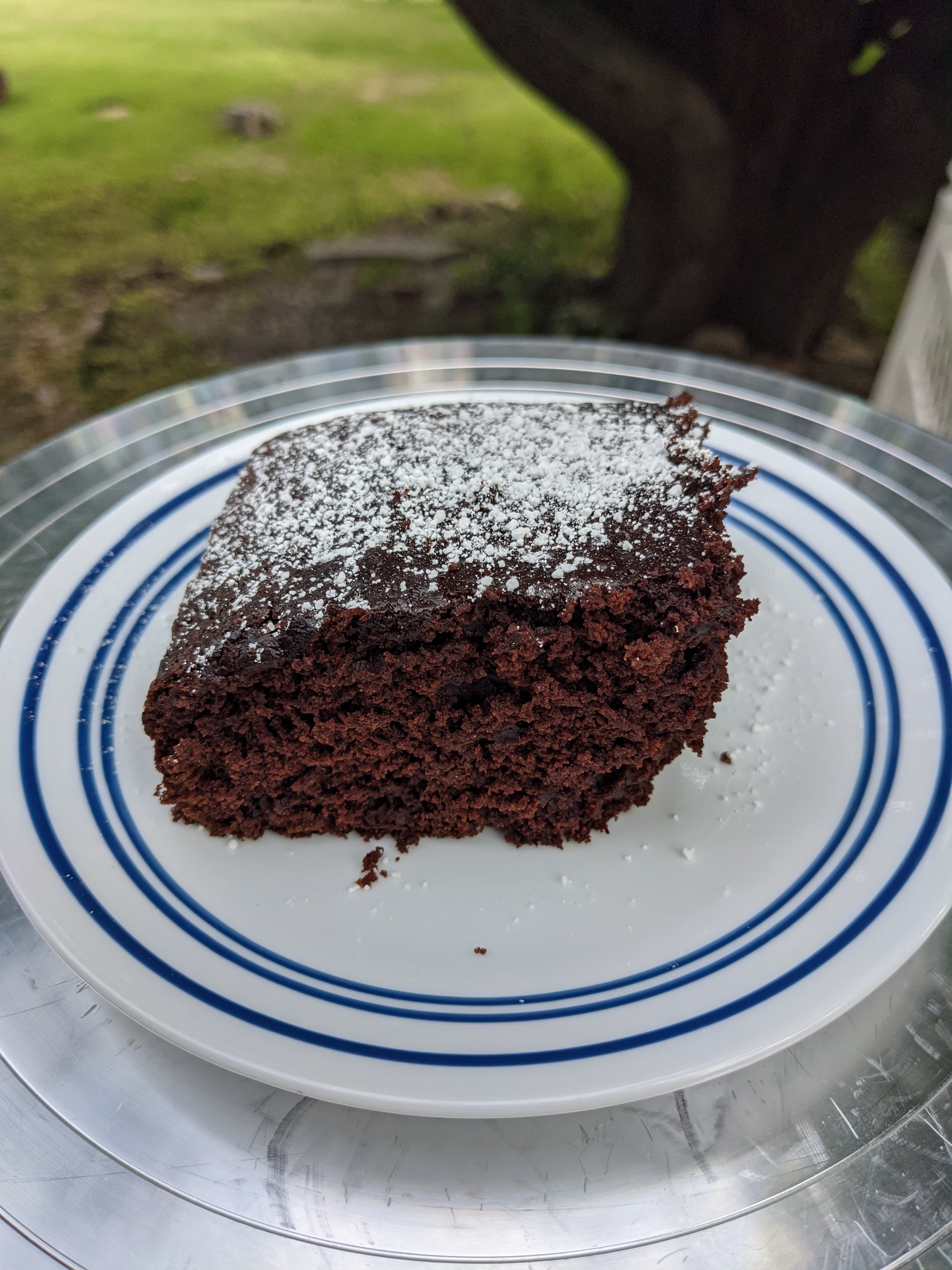 A slice of chocolate snack cake