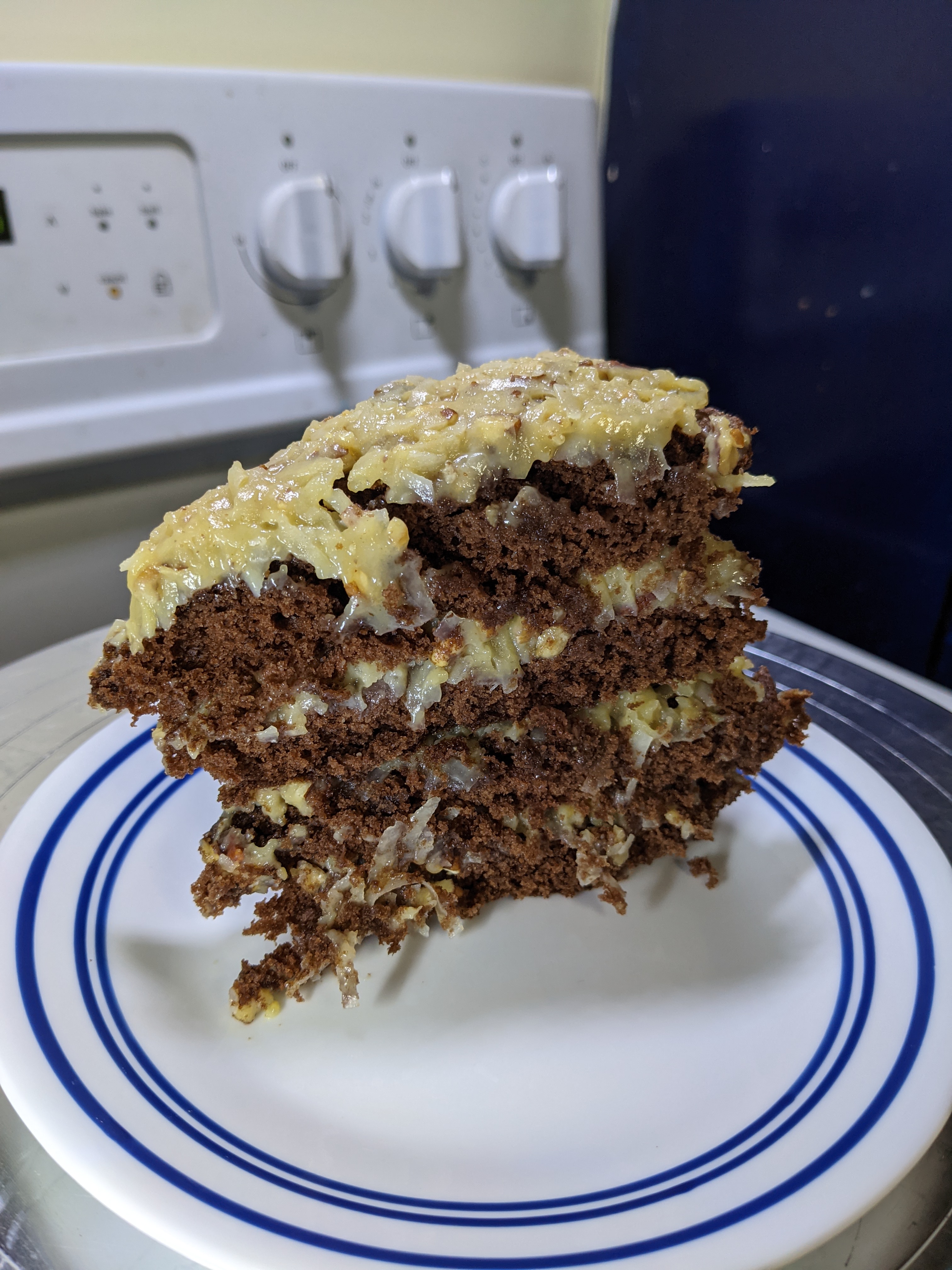 A slice of german chocolate cake