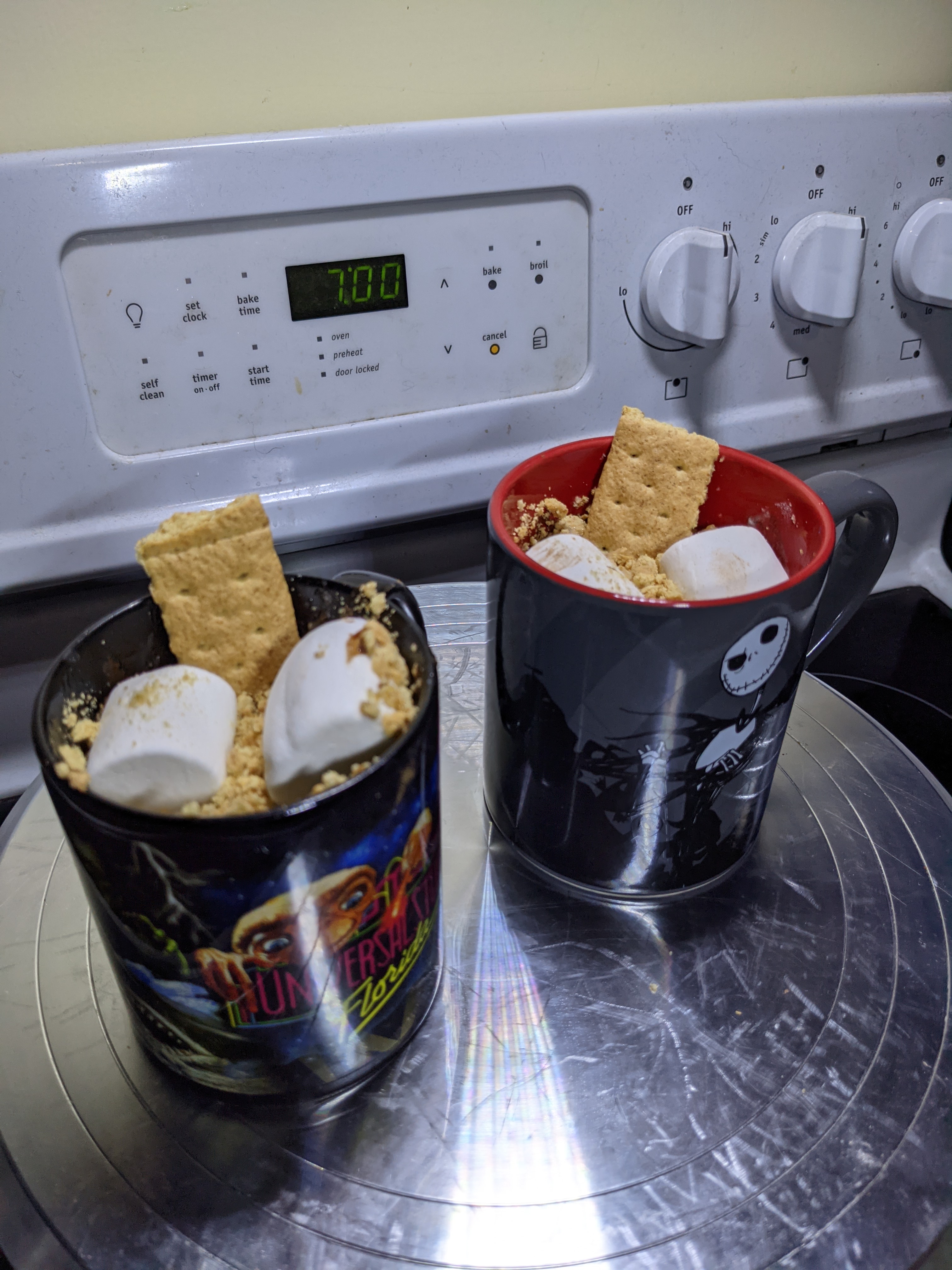 Two mugs of S'Mores mug cake