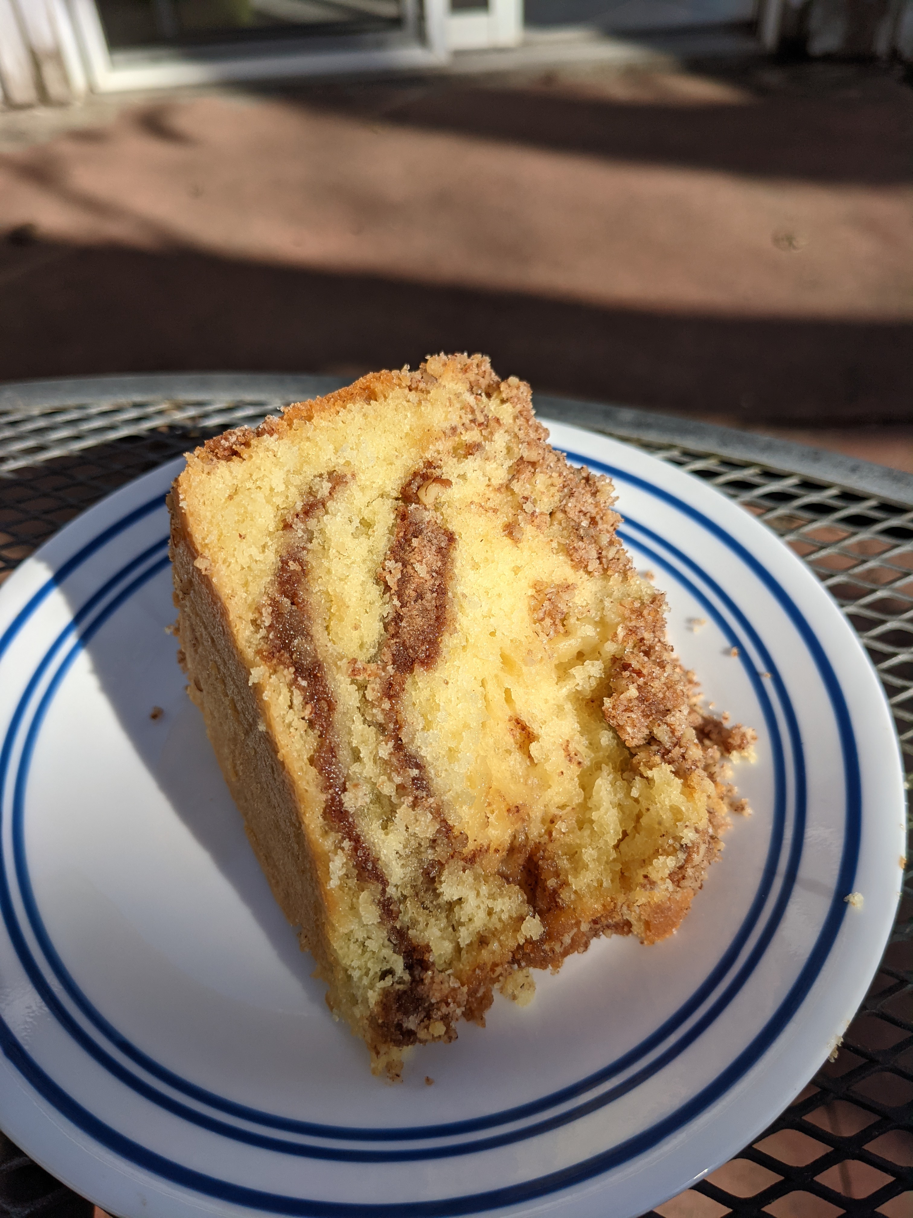 A slice of sour cream coffee cake